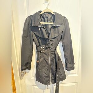 White House Black Market Black Trench Coat with Belt